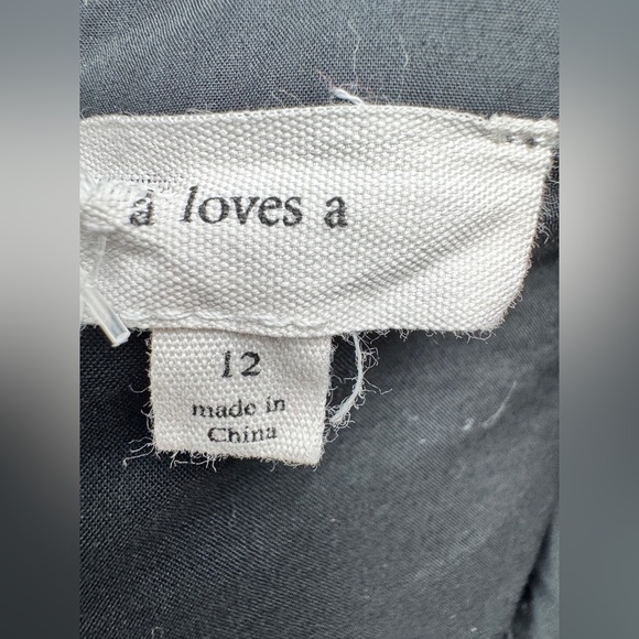 A Loves A Black 100% Cotton Puff Sleeve Button Front Midi Dress Sz 12 - Picture 10 of 10